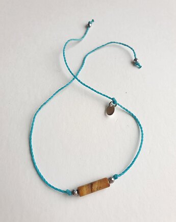 Bransoletka BOHO sznurkowa turkusowa, jaspis obrazkowy, hematyt, modesign