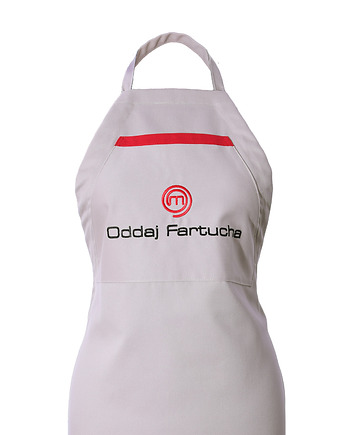 Fartuch Kuchenny  bawełniany beżowy haftowany ODDAJ FARTUCHA EXTRA PREZENT, Wyszywane