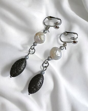 LUX. UNIKATOWE klipsy : perły i lawa, kaktusia