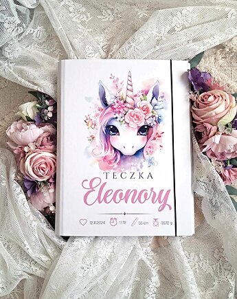 TECZKA JEDNOROŻEC Z KWIATAMI z metryczką, prezent na roczek, narodziny, LOO LOO DREAM