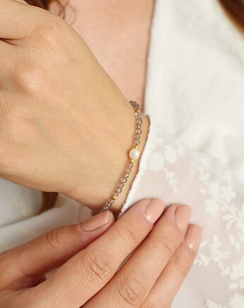 Bransoletka z kwarcu dymnego z perłą, Laoni