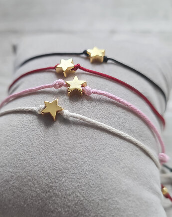 Złocona bransoletka STAR gwiazdka na sznurku czarny, OKAZJE - Prezenty na 18 dla dziewczyny