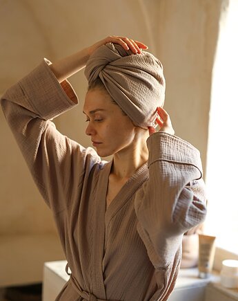 Muślinowy turban na włosy orzechowy, Mune