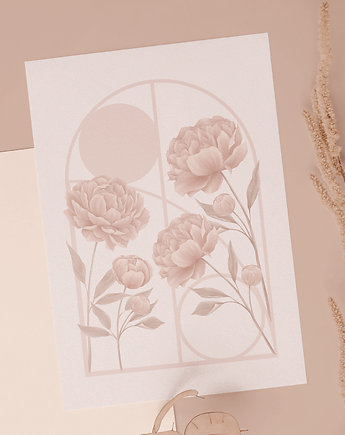 Grafika/ pocztówka A5 lub A6 piwonie, Agnieszka Baran Ilustracje