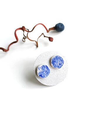 Kolczyki ceramiczne w kobaltowe wzory, biżuteria z talerzy