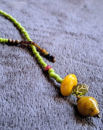 Boho, uroczy naszyjnik z drobnych koralików z cytryną, PREZENT handmade, Galeria Limart