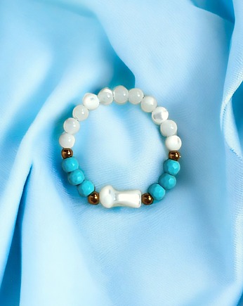 Pierścionek :: GRZYBEK :: magnezyt, muszla, hematyt, kaktusia