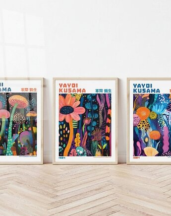 ZESTAW 3 plakatów Yayoi Kusama abstrakcja kwiaty, black dot studio