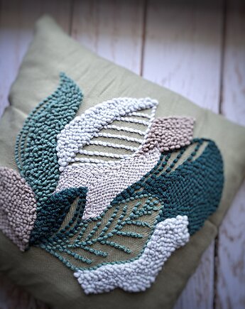 Poduszka summer green 1- bawełna kwiaty liście japani Boho, PUCHAKI