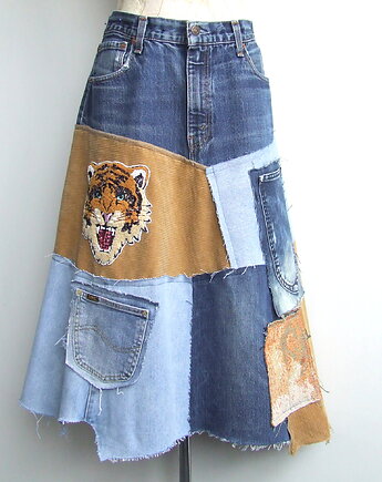 Spódnica jeans z tygrysem r.46/48, AnitaPalmerArt