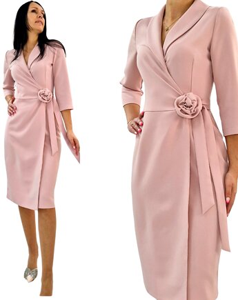 Elegancka Kopertowa sukienka z różą, MM FASHION