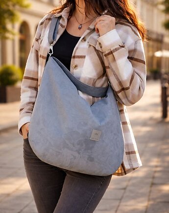 Zamszowa duża torba worek Szara, sabi tatka