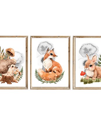 Zestaw 3 plakatów obrazków  Little Animals A3 PZ, Bajkowe Wnetrza