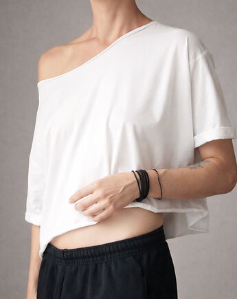 Cięty biały oversize bez nadruku - krótka wersja, ONE MUG A DAY