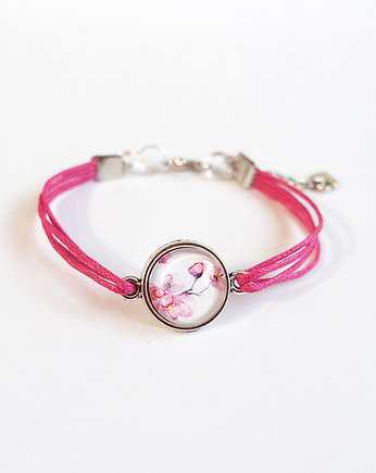 Bransoletka - Kwiat wiśni - ciemny róż, sznurki, yenoo