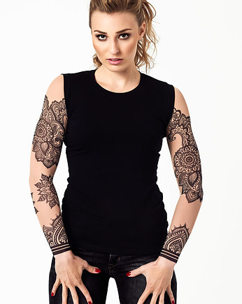 Czarny tank top damski z tatuażami Mandala, dirrtytown clothing