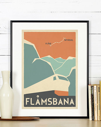 Plakat Flamsbana, Flam, pociąg, kolej, Norwegia,  A3, Galeria EMU