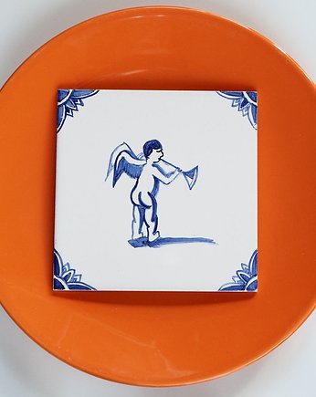 Kafelek ręcznie malowany z aniołkiem - holenderski, azulkafelki