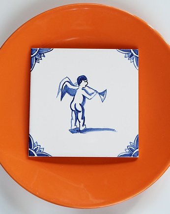 Kafelek ręcznie malowany z aniołkiem - holenderski, AZUL kafelki