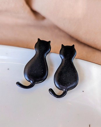 Kolczyki czarne koty kotki, biżuteria kot, prezent dla alternatywki gotki, Dary Rusałki