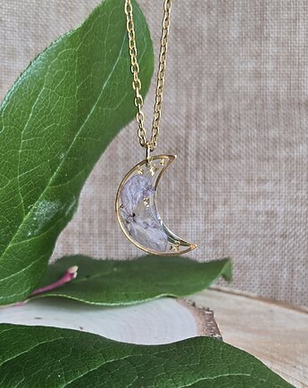 Wieczne kwiaty złoty wisiorek złota zawieszka księżyc hortensja, zkwiatem