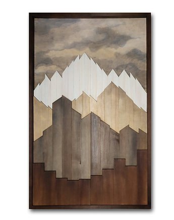 Drewniany obraz 3D. Pejzaż górski. Mozaika drewniana dekoracja na ścianę, pracownia ReThing