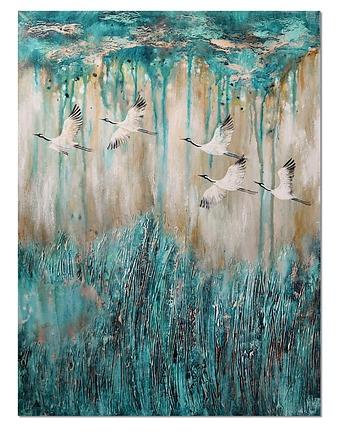 Żurawie 28 ptaki nowoczesny obraz do salonu ręcznie malowany, Galeriai