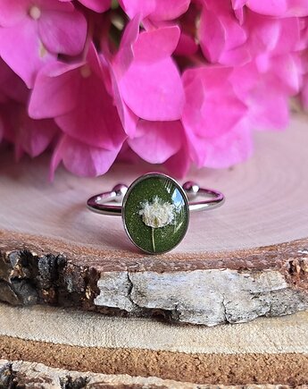Wieczny kwiat pierścionek srebrny prawdziwy żywica, zkwiatem