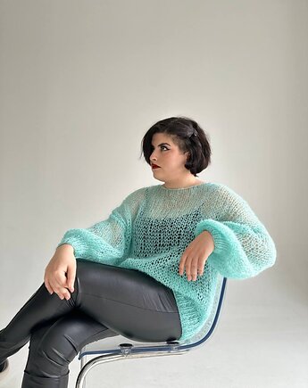 Cienki sweter z moheru, delikatny sweter, lekki sweter oversize, OKSI_KNIT