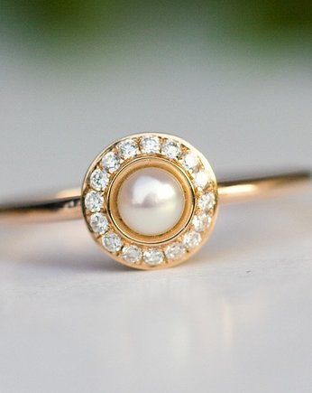 Pierścionek zaręczynowy z perłą i diamentami, ARPELC