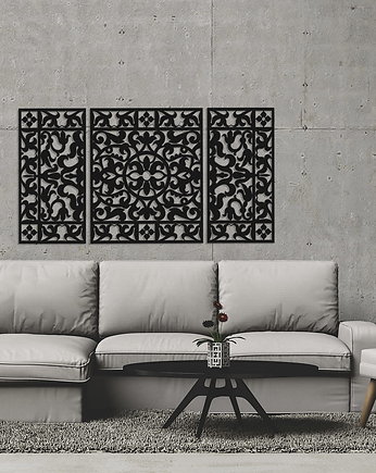 DEKORACYJNY TRYPTYK AŻUROWY, KWIATOWA ORNAMENTYKA, DEKORACJA ŚCIENNA 3D, 80 x, ORNAMENTI