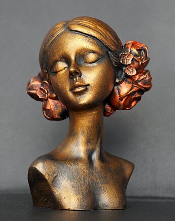 Rzeźba portret kobiety z kwiatami we włosach wys. 13 cm, JBJart Justyna Jaszke