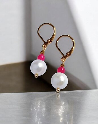 Kolczyki FUCHSIA & PEARL collection: perła i agat : krótkie, kaktusia