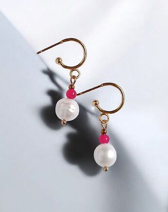 Kolczyki FUCHSIA & PEARL collection: perła i agat : sztyfty-kółka, kaktusia