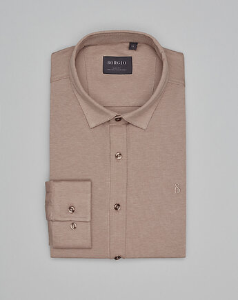 Koszula raguza 00497 długi rękaw beżowy slim fit, BORGIO