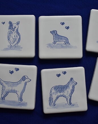 Podkładki pod kubki kafelki psy kobaltowe, Kobaltowa Sroka