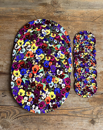 REZERWACJA Bratki- Zestaw podkładek pod talerz oraz kubki- Kwiaty, BOSKE