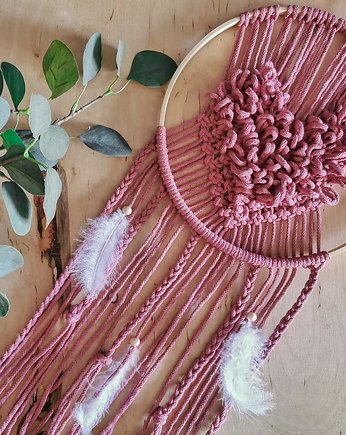 Łapacz snów z piórkami Serce Boho na ścianę, Hygge Macrame