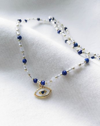Naszyjnik naturalne kamienie oko proroka lapis lazuli, Amithu_jewelry 