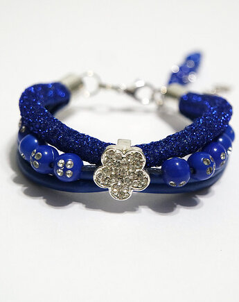Bransoletka - Granatowy kwiat - rzemienie, yenoo