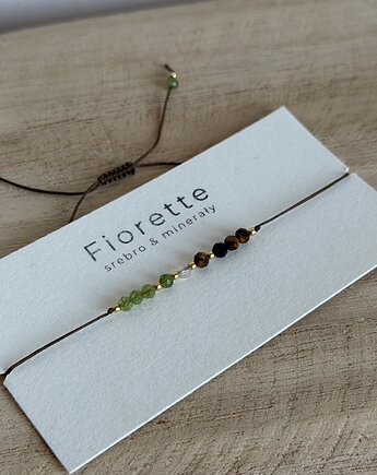 Bransoletka regulowana oliwin + tygrysie oko + agat, Fiorette stone&silver