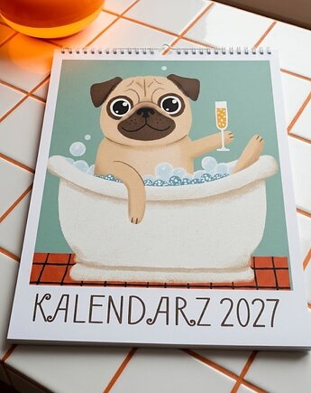 Kalendarz 2027  ilustrowany mopsik, polkastudio