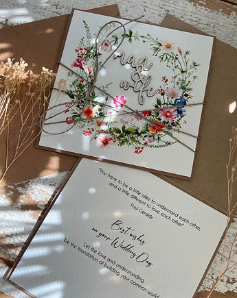 Kartka ślubna ręcznie robiona boho wedding card man&wife, sorte