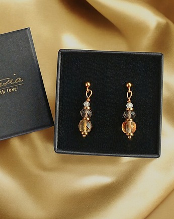 Kolczyki DOBROBYT - cytryn, kwarc dymny, kryształ górski - delikatne, kaktusia