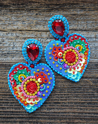 Kolekcja Frida - kolczyki kolorowe serca, Mró Soutache