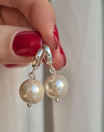 Srebrne kolczyki z perłami seashell, bigle angielskie, Dziewczyna i Perły