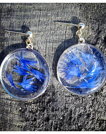 Kolczyki z zatopionymi płatkami chabrów, Figa handmade accessories