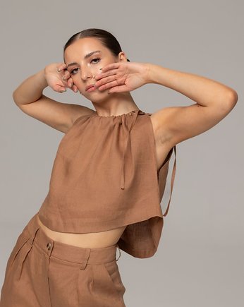Lniany top damski Karmelowy, Holystic