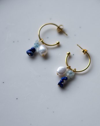 Kolczyki z perłą, lapisem lazuli i akwamarynem, Manjula