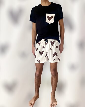 Piżama Unisex bawełniana w beżowe serca, HisOutfit